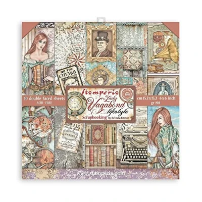 Imagen de STAMPERIA INTERNATIONAL, KFT SBBXS10 Scrapbooking Extra Small Pad 10 Sheets cm, 24 (6&quot;x6&quot;) Lady Vagabond Lifestyle, Various, 15,24 x cm