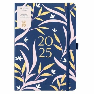 Imagen de Busy B Agenda semanal 2025 Floral Azul Marino Diario A5 para el trabajo, la escuela, oficina con listas de quehaceres y páginas tomar notas, 3 bolsillos planificador anual