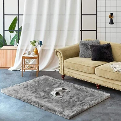 Imagen de Alfombra de imitación Piel Cordero Salón Dormitorio Deco Oveja como Colcha, cojín Asiento, para Silla, sofá, Cama Gris Oscuro 120x170 cm Rectángulo