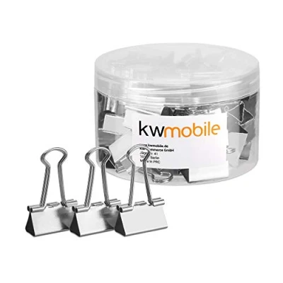 Imagen de kwmobile Set de 50 Clips para la oficina casa escuela Pinzas papel metal 25MM Plateado