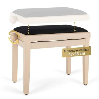 Imagen de Classic Cantabile banqueta para piano en color blanco crema mate