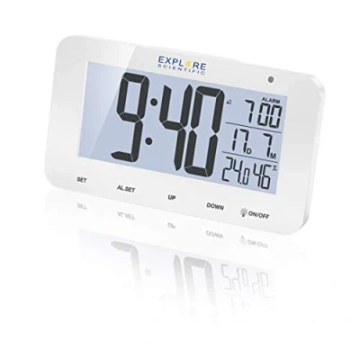 Imagen de Explore Scientific RDC1004 Reloj controlado por Radio con Alarma y repetición, Color Blanco