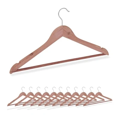 Imagen de Relaxdays Perchas para Ropa, Madera de Cedro, 12 Unidades, Protección contra Polillas, Barra Pantalones, Natural, 23,5 x 45 1,2 cm