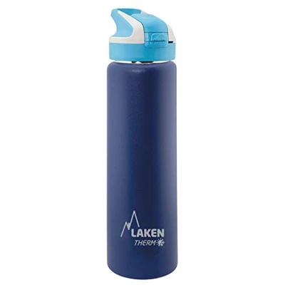 Imagen de Botella de Agua Térmica al Vacío Acero Inoxidable Doble Pared Laken (0,75L Azul) Tecnología 24 Horas Frío Ideal para Trabajo o Deporte Cierre Hermético y Uso Vertical