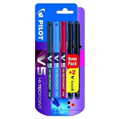 Imagen de Pilot V5 Paquete de 5 bolígrafos tinta liquida, multicolor