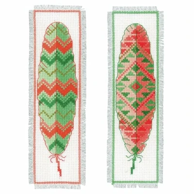 Imagen de Vervaco Marcapáginas: Plumas Aida (Juego de 2), Algodón poliéster, Multicolor, 40 x 2 20 cm,
