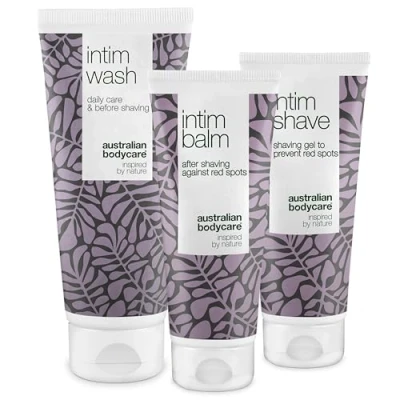 Imagen de KIT de afeitado íntimo3 productos para librarse sarpullidos y vellos encarnados después del afeitado. ContieneIntim Wash 200 ml, Intim Shave 100 Balm ml Australian Bodycare