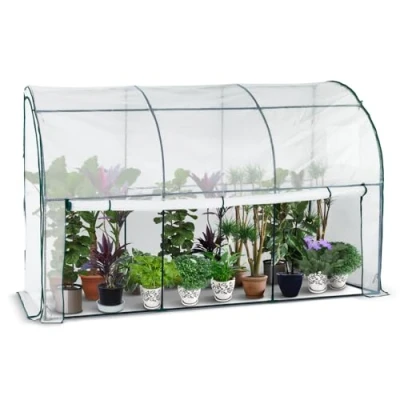 Imagen de VOUNOT Invernadero Jardín Inclinado de Pared Respaldado, Túnel Semicircular Plantas Verduras Flores, Cubierta PE Impermeable 135g/m², para Balcón y Terraza 300x100x180cm Blanco