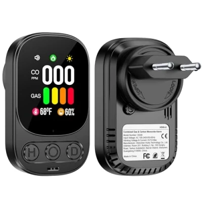 Imagen de Gedsffati Detector de Gas y Monóxido Carbono con Enchufe para Hogar, CO Casa, Alarma Combustible Natural LPG Metano Propano Butano, Negro, HD08 G