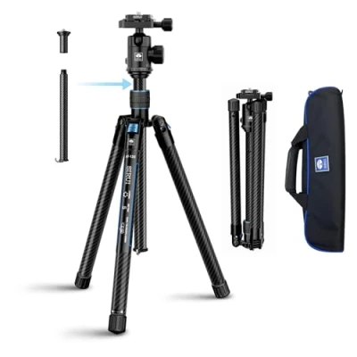 Imagen de SIRUI Trípode de Viaje Fibra Carbono con Cabeza Bola 360, Compacto 59&quot;, Liberación Rápida, Columna Central Reversible, Carga Máx 17libras Traveler X II