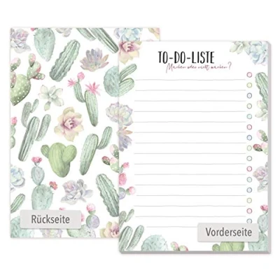 Imagen de paper&amp;you® To do Listen bloc A6 &quot;Cactus&quot; con 50 hojas para arrancar, de notas, planificador diario, organizador, sostenible y respetuoso el medio ambiente