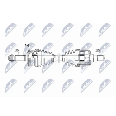 Imagen de NTY NPW HY 629 Árbol de transmisión Eje delantero, izquierda 645mm