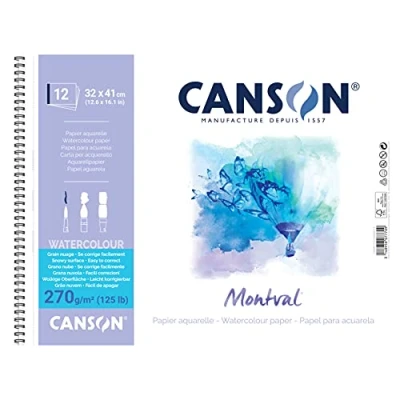 Imagen de Canson Álbum Espiral Microperforado, 32x41 cm, 12 Hojas, Montval Torchon, Grano Efecto Nube 270g