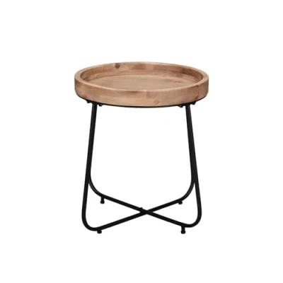 Imagen de Mirrors and More Jette Mesa auxiliar redonda (estructura de metal, superficie madera 48 cm), color negro