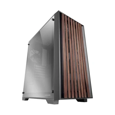 Imagen de MARSGAMING MC Wood, Caja PC ATX, Panel Frontal de Madera, Ventana Lateral Cristal Cromado, Ventilador FDB 120mm, Refrigeración Líquida hasta 360mm, Doble Cámara, Gestión Cableado, Semitorre, Negro