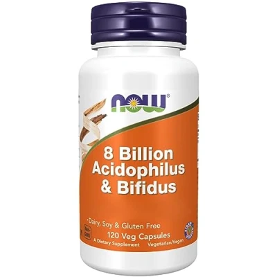 Imagen de Now Foods, 8 Billion Acidophilus &amp; Bifidus (Cultivos de Bacterias Buenas), 120 Cápsulas veganas, Testado en laboratorio, Sin Gluten, No GMO, Vegetariano, Soja