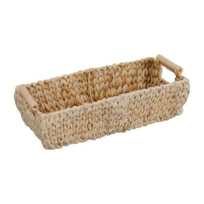Imagen de Relaxdays Cesta Almacenaje, Rectangular, Jacinto Agua, Caja Organizadora Tejida, Baño, con Asas, 13,5x43x19 cm, Natural, Hierro