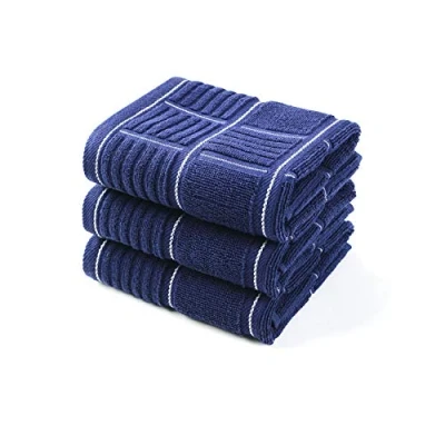 Imagen de ANYI paños de Cocina Resistentes y absorbentes con Lazo para Colgar, 100% algodón, (16 x 26 Pulgadas, Juego 3, Azul Marino)
