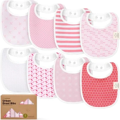 Imagen de baberos orgánicos para niños y niñas, de algodón orgánico, recién nacidos, bebés, lavables a máquina, babero tela nacidos 0 24 meses (rubor)