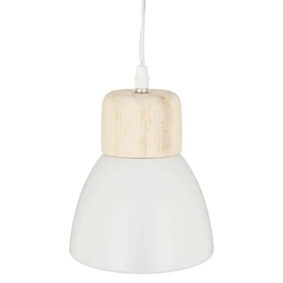 Imagen de Atmosphera Lámpara Colgante &#039;Desy&#039; Blanca Metal y Madera D. 15 cm