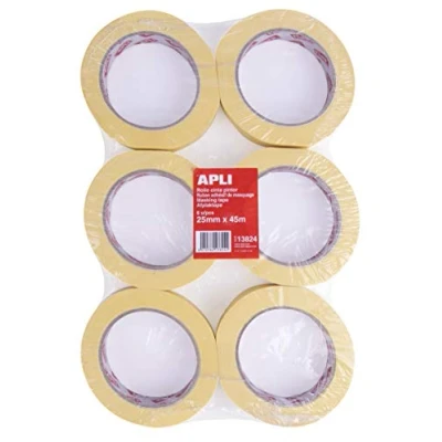 Imagen de APLI 13824 Cinta de pintor, 25 mm x 45 m, pack 6 rollos
