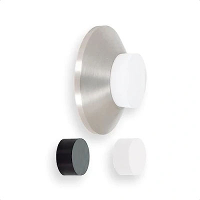 Imagen de EVI Herrajes Tope de Puerta para Colocación en Pared 45 x 17 mm Acero Inoxidable Goma Blanca y Negra Incluidas Instalacion Adhesiva o con Tornillo
