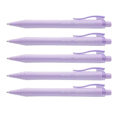 Imagen de FABER CASTELL 205099 Bolígrafo Daily Ball lila dulce, 5 piezas, con recambio XB reemplazable, resistente a documentos