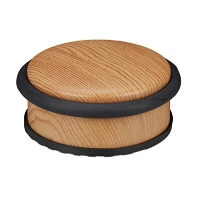 Imagen de Relaxdays Tope Suelo, Puertas Pesadas, Acero Inoxidable y Goma, Bajo, Freno Efecto Madera, 5 x 10,5 cm, Marrón