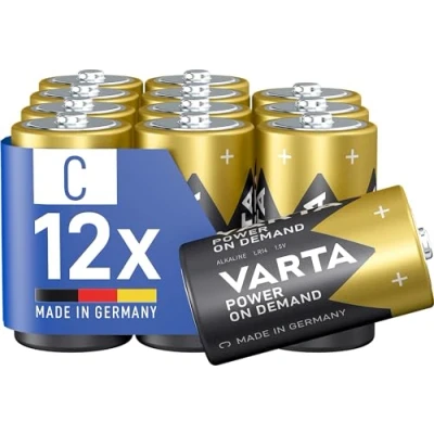 Imagen de VARTA Pilas C Baby, paquete de 12, Power On Demand, alcalinas, para accesorios ordenador, almacenamiento, flexibles, potentes, Smart Home, Made in Germany