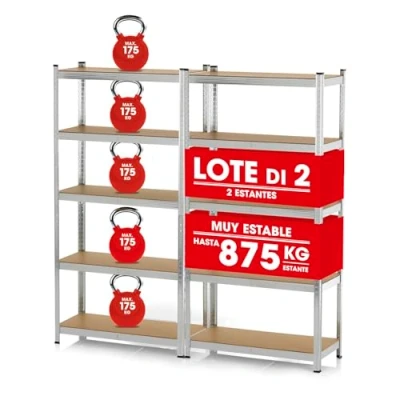 Imagen de EASYmaxx estantería Pesada Set de 2, 180x90x40cm 1750kg Capacidad Carga, 175kg por Nivel Almacenamiento, Bodega, Banco Trabajo 10 estantes Ajustables