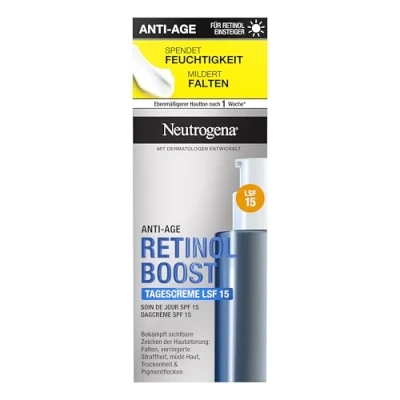 Imagen de Neutrogena Retinol Boost Crema facial de día SPF 15 (50 ml), hidratante protector con extracto hoja mirto y ácido hialurónico, eficaz para una piel joven saludable