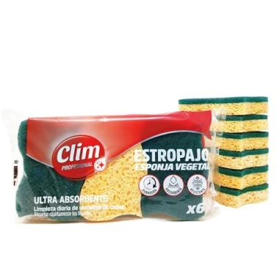 Imagen de Clim Profesional 18 Estropajos con Esponja Vegetal de Celulosa y Fibra Verde Pack uds Súper Absorbentes Resistentes Duraderos Especial Cocinas Vajillas Biodegradable