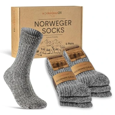 Imagen de sockenkauf24 6 Pares Calcetines Noruegos Lana Hombre Mujer Calientes Invierno 70301T (Antracita Mezcla 39 42)
