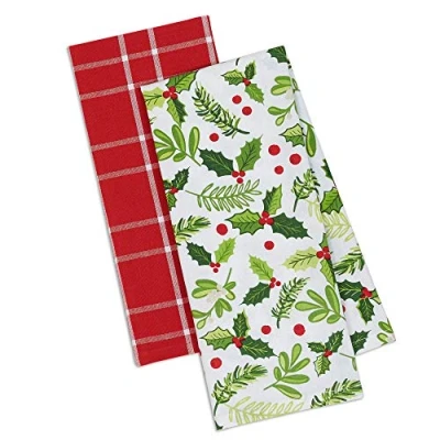 Imagen de DII CAMZ10189 Juego de 2 Toallas para Platos navideños, Ramas Holly, 18 x 28