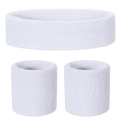 Imagen de ONUPGO Juego de bandas para el sudor niños, banda deportiva algodón deportes (1 diadema + 2 pulseras) (blanco)