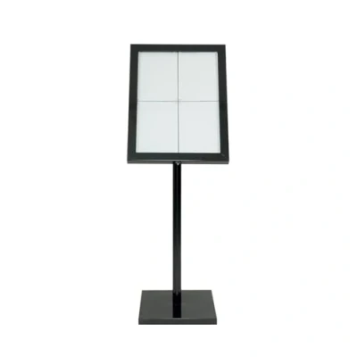 Imagen de SECURIT Porta folletos Exterior Con Iluminación LED &quot;Black Star&quot; Marco A2 + Poste Base Cable de 5 m Mando a Distancia En Acero Restaurante, Cafetería, Bar Negro