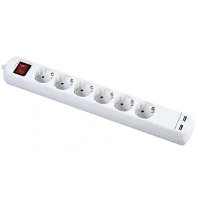 Imagen de Alyco Regleta de 6 Enchufes y 2 USB con Interruptor, Cable 1,4 m 199436, Blanco