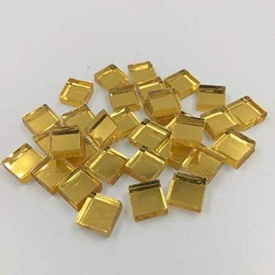 Imagen de 3/8 &quot;Pequeños espejos cuadrados artesanales azulejos de mosaico vidrio hoja oro 100 piezas (oro)