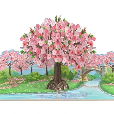 Imagen de MOKIO® Tarjeta de Flores Pop Up Cerezo japonés en flor felicitación 3D para un cumpleaños o aniversario, floral emergente del árbol Sakura