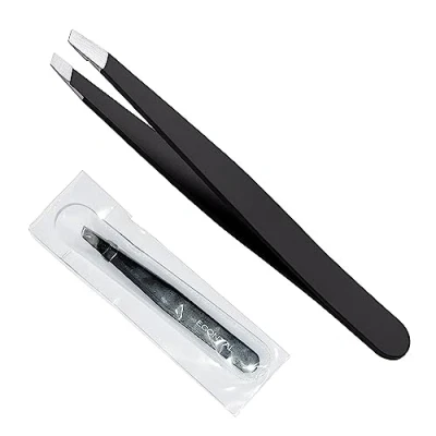 Imagen de Econtal Pinza de Depilar Profesional para Cejas Punta Oblicua con Estuche, Extensiones Pestañas, Pelos Encarnados, Vello Facial, Astillas, Depilacion Precision Muyer y Hombre