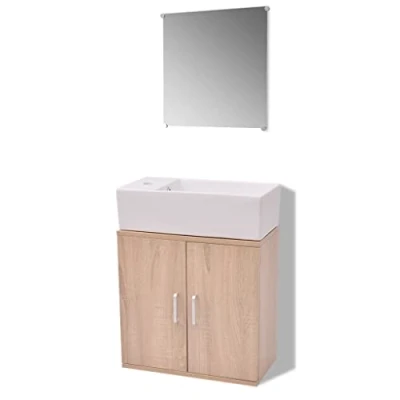 Imagen de vidaXL Set Completo de Mobiliario Baño Lavabo Pack 3 Unidades Color Beige