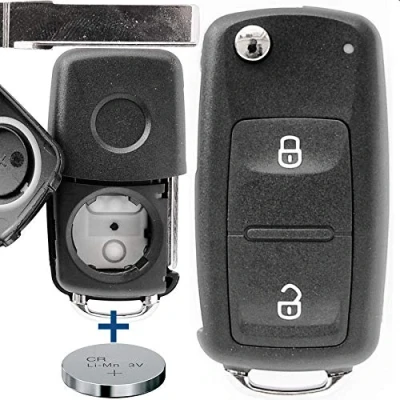 Imagen de Auto Llave Mando a Distancia 1 x Carcasa 2 Botones + en Blanco CR2032 Batería para Volkswagen Amarok T5 T6