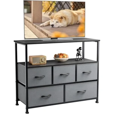 Imagen de DUMOS Cajonera, Material de poliéster ingeniería Tablero Madera, 5 cajones TV Gris, 100T x 30B 81H cm (5 Schubladen)