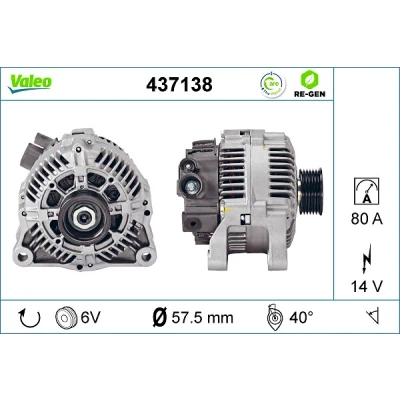 Imagen de VALEO 437138 Alternador 14V 80A CITROËN: Xsara Picasso, Berlingo / First I Furgón, C5 Hatchback, PEUGEOT: 206 Partner Furgón