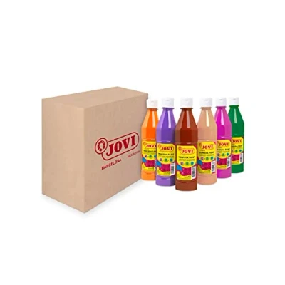 Imagen de Jovi Témpera líquida, Estuche 6 botes de 500ml, Colores Secundarios, Pintura a base ingredientes naturales, Fácil lavar, Sin gluten, Ideal para uso escolar (506/6B)