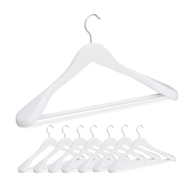 Imagen de Relaxdays Perchas de Traje, Pack 8, Colgadores Ropa, para Colgar Chaquetas y Camisas, Barra Pantalones, Blanco, Hierro, 23 x 45 6 cm