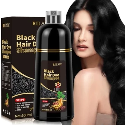 Imagen de 500ML Black Hair Dye Shampoo 3 en 1, Champu tinte Canas Negro, para Canas,Champú de pelo Instantáneo pelo,Shampoo Color minutos Champú Mujer y Hombres