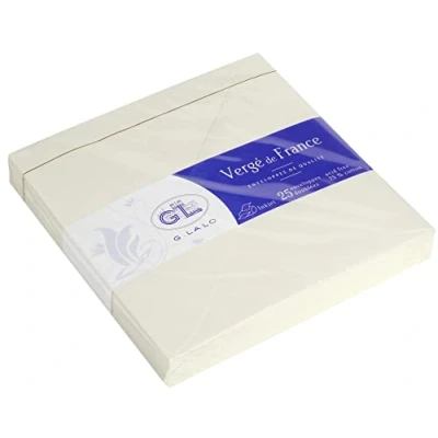 Imagen de Lalo 22000L Un paquet de 25 enveloppes doublées gommées 14x14 cm, Vergé France, Blanc