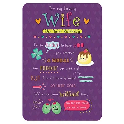 Imagen de Piccadilly Greetings Tarjeta de cumpleaños caprichosa para esposa, 9 x 6 pulgadas, color amarillo