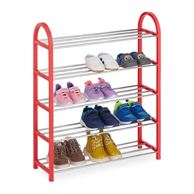 Imagen de Relaxdays Zapatero Infantil, 15 Pares, hasta N 30, Abierto, Ahorra Espacio, Liviano, Estante Calzado, Color Rojo, 70 x 57,5 18,5 cm